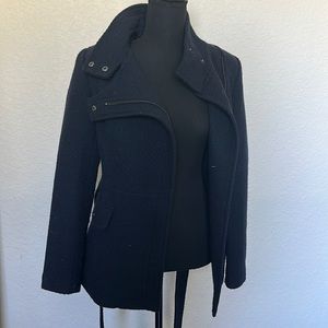 Rachel Roy navy blue wool like jacket with belt